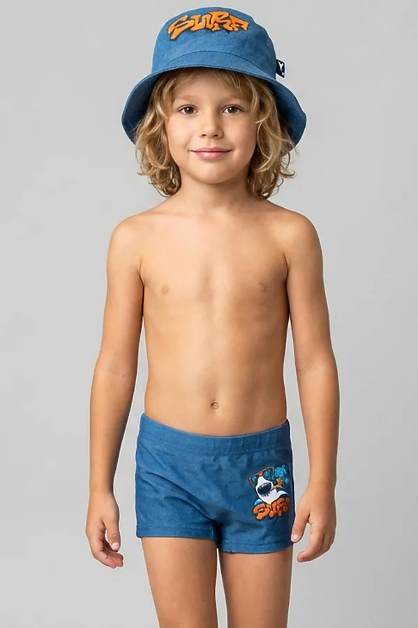 Комплект для мальчиков: плавки-шорты трикотажные, панама текстильная PLAYTODAY, голубой - фото 1