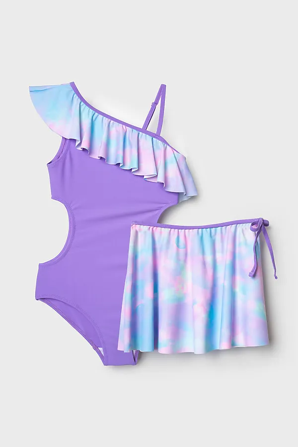 Комплект трикотажный для девочек: купальник, юбка PLAYTODAY, разноцветный - фото 1