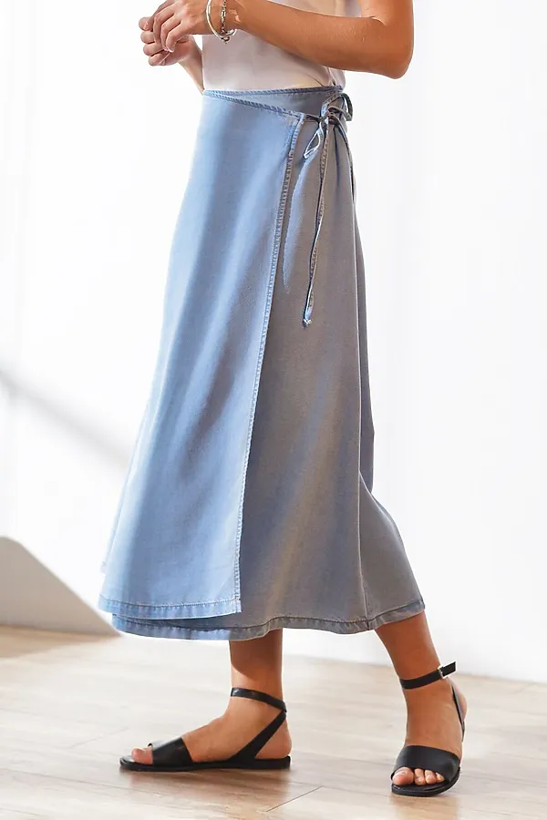 Юбка миди на запах А-силуэта из джинсового лиоцелла VILATTE, светло-голубой - фото 1