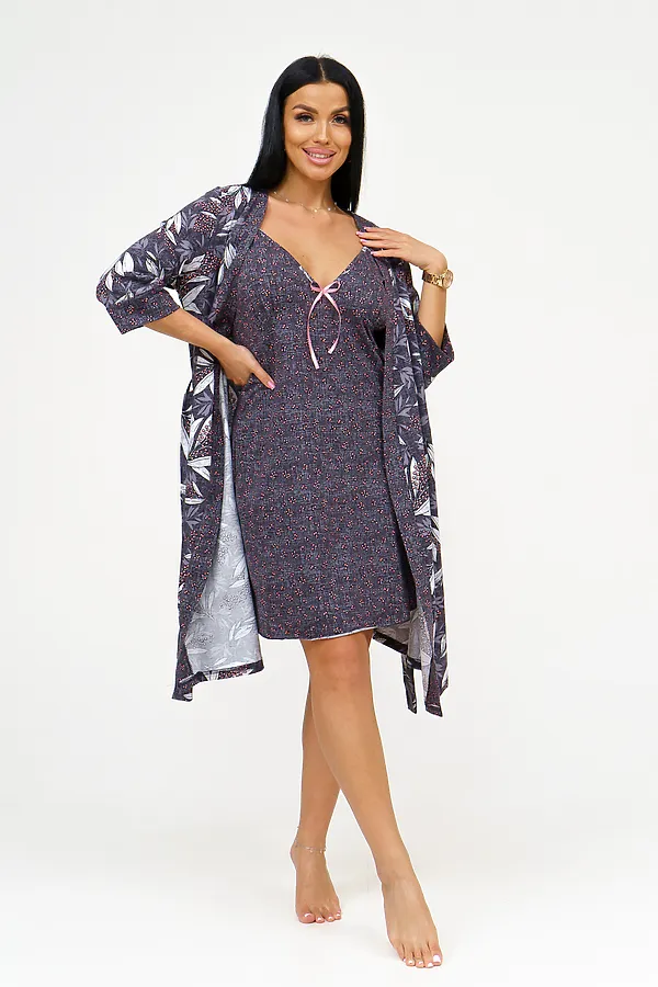 Пеньюар с сорочкой Мимоза НАТАЛИ, графит - фото 1