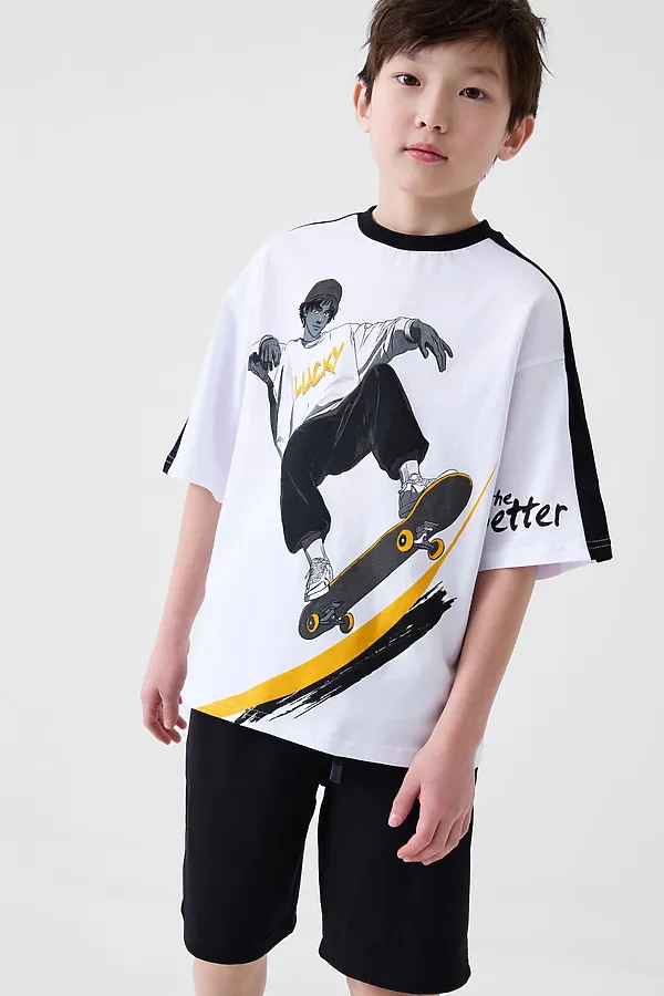 Комплект трикотажный для мальчиков: фуфайка (футболка), шорты PLAYTODAY, белый,черный - фото 1