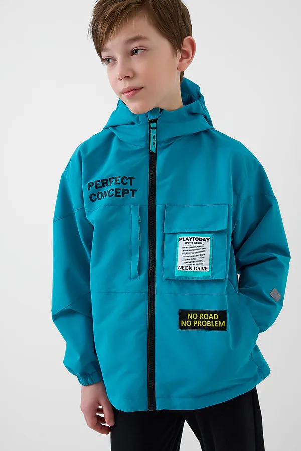 Куртка текстильная с полиуретановым покрытием для мальчиков (ветровка) PLAYTODAY, бирюзовый - фото 1