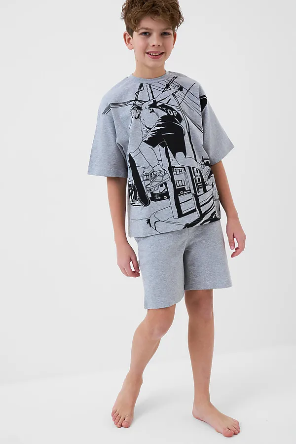 Пижама трикотажная для мальчиков PLAYTODAY, серый меланж - фото 1