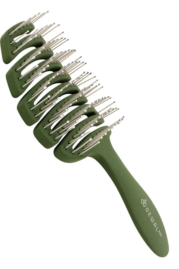 Dewal Щетка для волос туннельная с нейлоновой щетиной, 12 рядов, зелёный KRISTALLER, - - фото 1