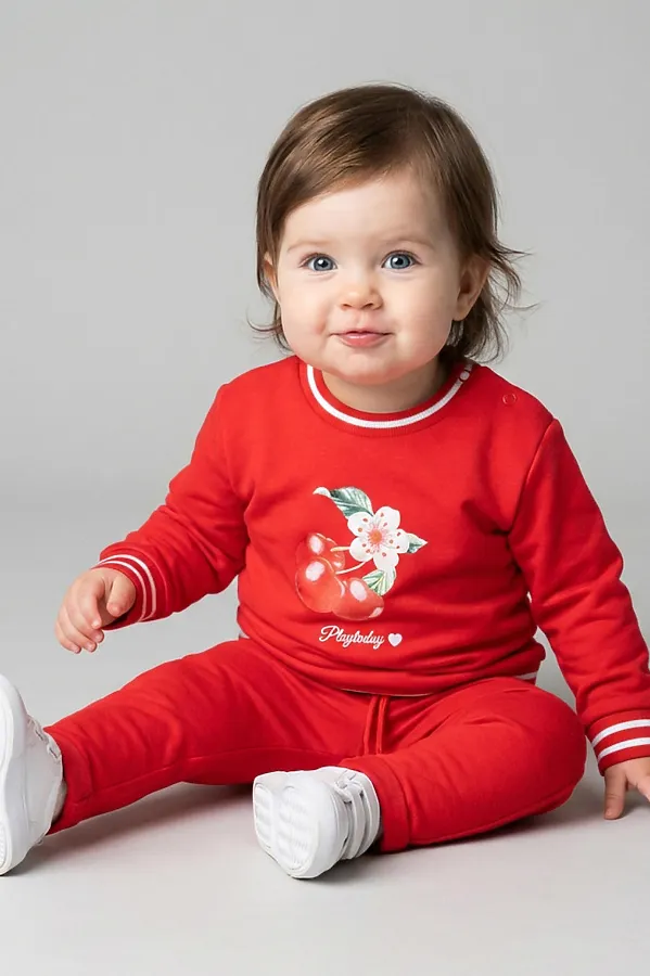 Комплект детский трикотажный для девочек: толстовка, брюки PLAYTODAY, красный - фото 1