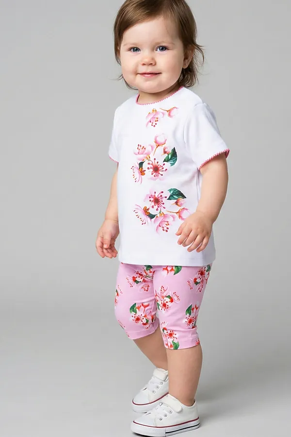 Комплект детский трикотажный для девочек: джемпер (футболка), брюки (легинсы укороченные) PLAYTODAY, разноцветный - фото 1