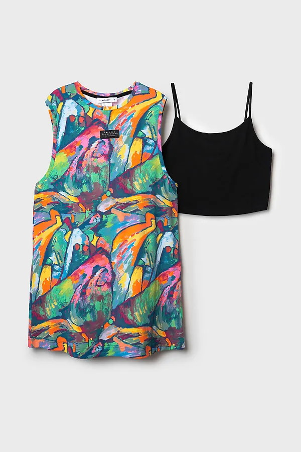 Комплект трикотажный: платье, топ PLAYTODAY, разноцветный - фото 1