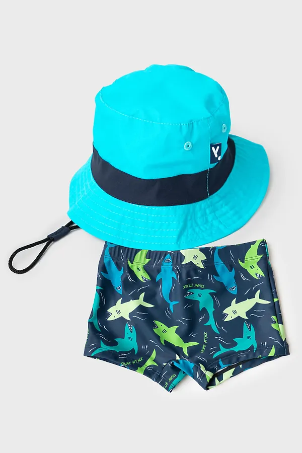 Комплект для мальчиков: плавки-шорты трикотажные, панама текстильная PLAYTODAY, разноцветный - фото 1