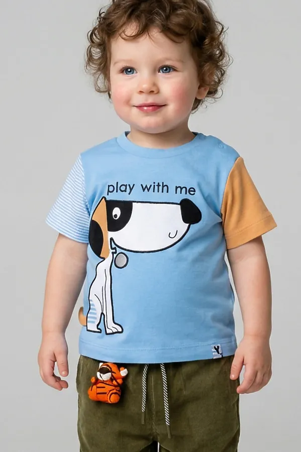 Джемпер детский трикотажный для мальчиков (футболка) PLAYTODAY, голубой,коричневый,белый - фото 1
