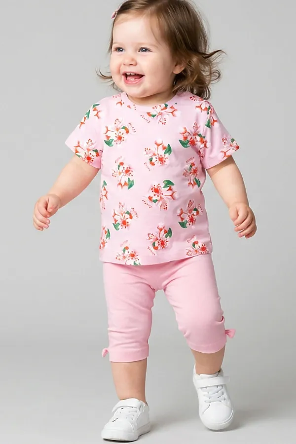 Комплект детский трикотажный для девочек: джемпер (футболка), брюки (легинсы укороченные) PLAYTODAY, разноцветный - фото 1