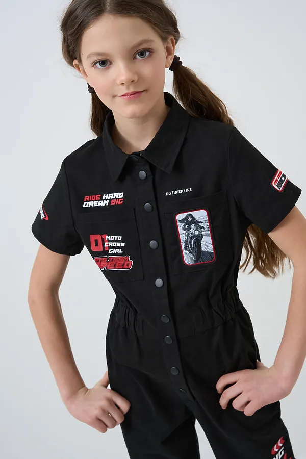 Комбинезон текстильный для девочек PLAYTODAY, черный - фото 1