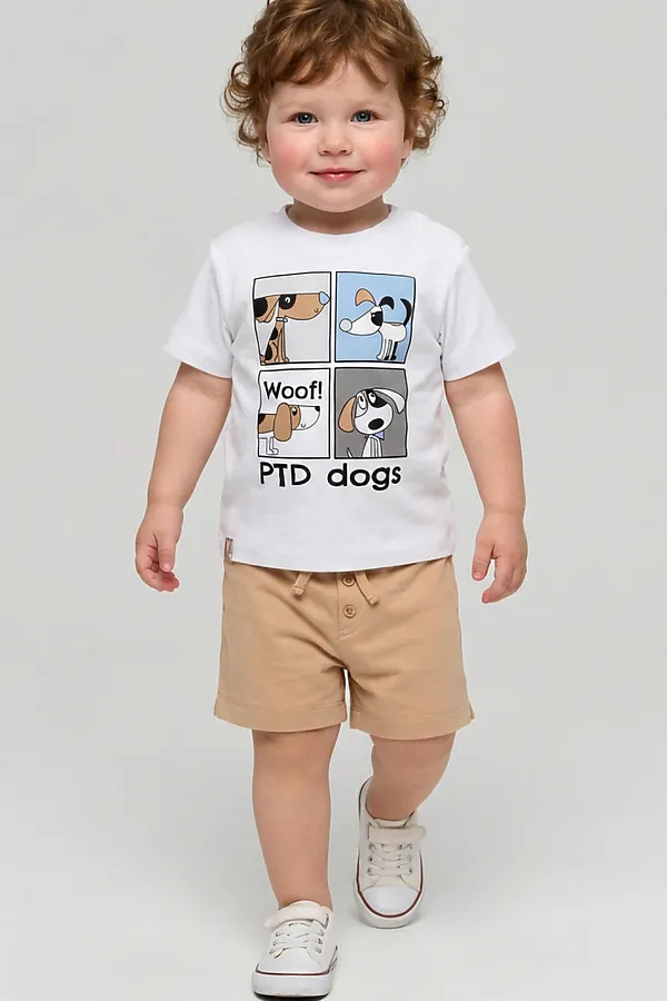 Комплект детский трикотажный для мальчиков: джемпер (футболка), шорты PLAYTODAY, белый,коричневый - фото 1