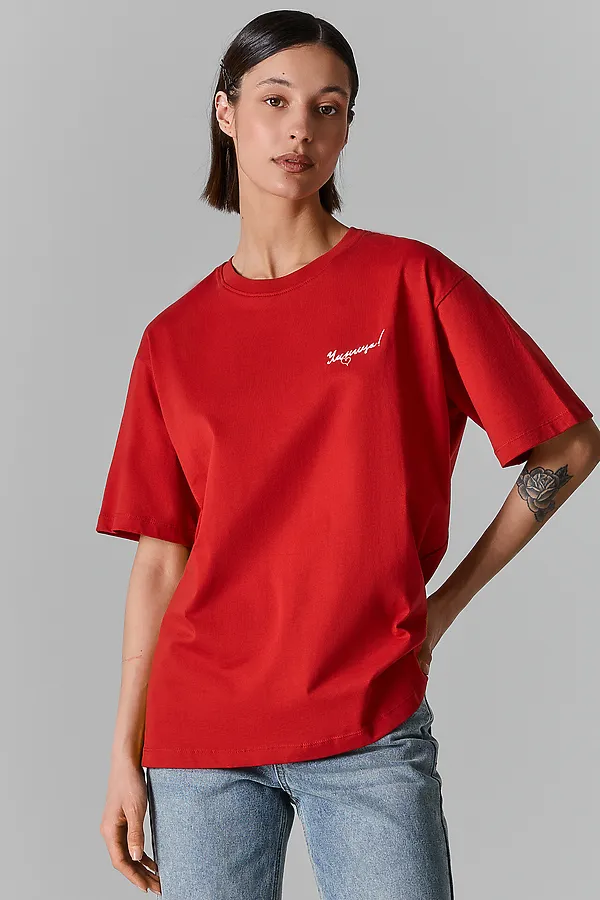 Футболка женская MARK FORMELLE, красная лава +печать - фото 1