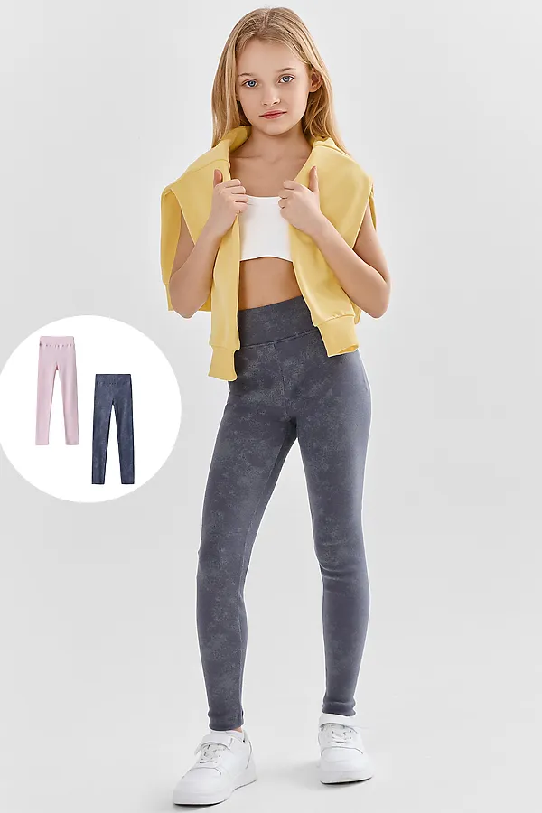 Леггинсы для девочек (2шт.) MARK FORMELLE, графитовый acid wash +розовый acid wash - фото 1