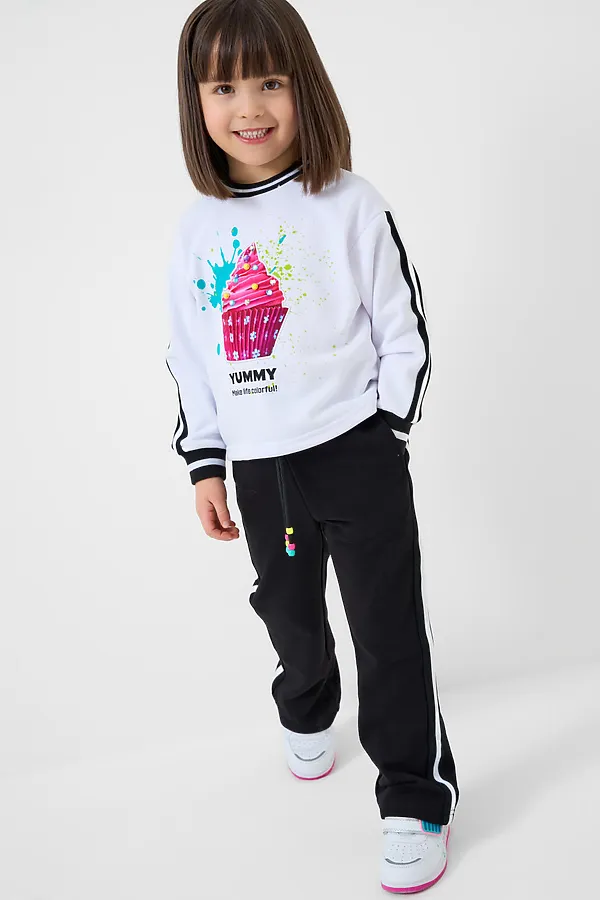 Комплект трикотажный для девочек: толстовка, брюки PLAYTODAY, белый,черный - фото 1