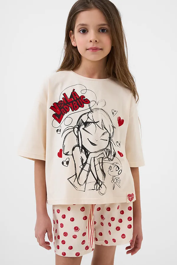 Комплект трикотажный для девочек: фуфайка (футболка), шорты PLAYTODAY, красный - фото 1