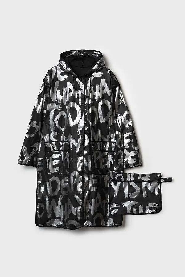 Плащ из полимерного материала для женщин (дождевик) PLAYTODAY, черный,серебряный - фото 1