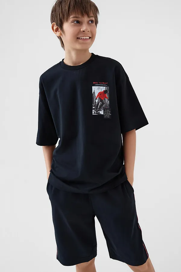 Комплект трикотажный для мальчиков: фуфайка (футболка), шорты PLAYTODAY, черный - фото 1