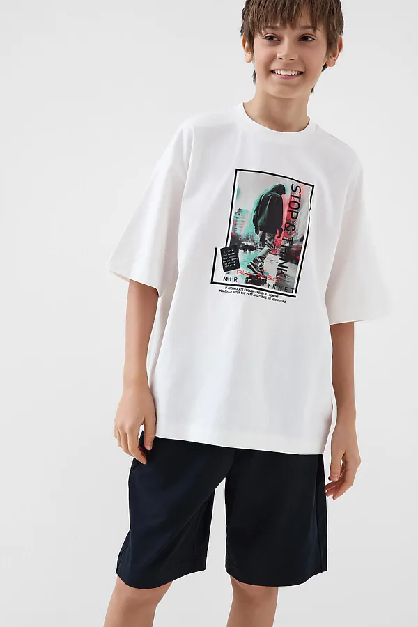 Комплект трикотажный для мальчиков: фуфайка (футболка), шорты PLAYTODAY, черный,белый - фото 1