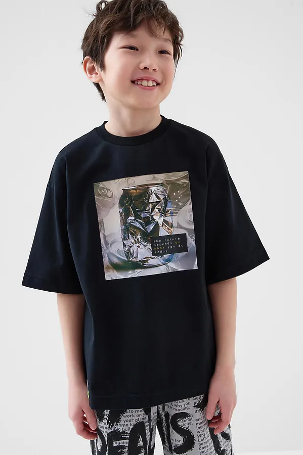 Фуфайка трикотажная для мальчиков (футболка) PLAYTODAY, черный - фото 1