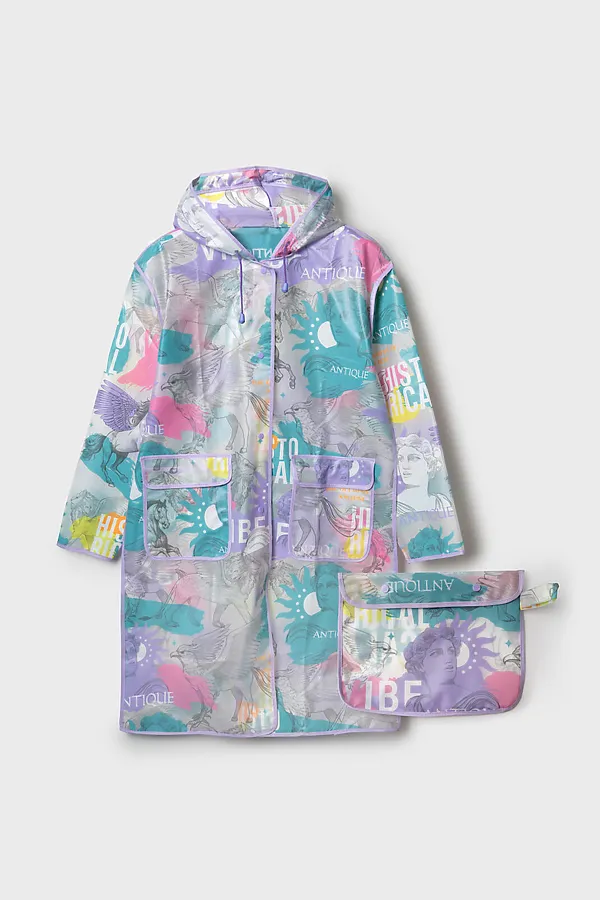 Плащ из полимерного материала для девочек (дождевик) PLAYTODAY, разноцветный - фото 1