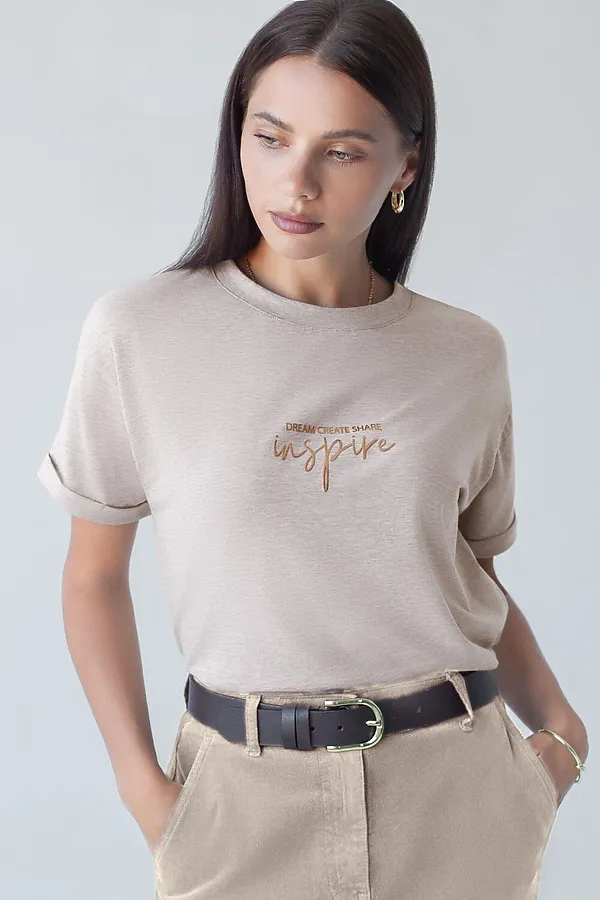 Футболка из премиального хлопка с авторским принтом VILATTE, кофейный меланж_inspire - фото 1