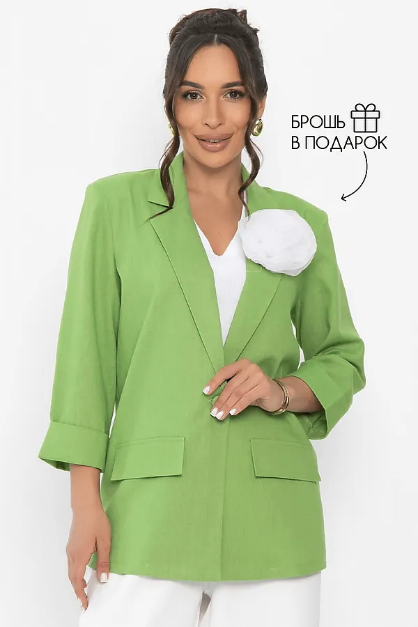 Пиджак льняной Мэрлин LADY TAIGA, зеленый - фото 1