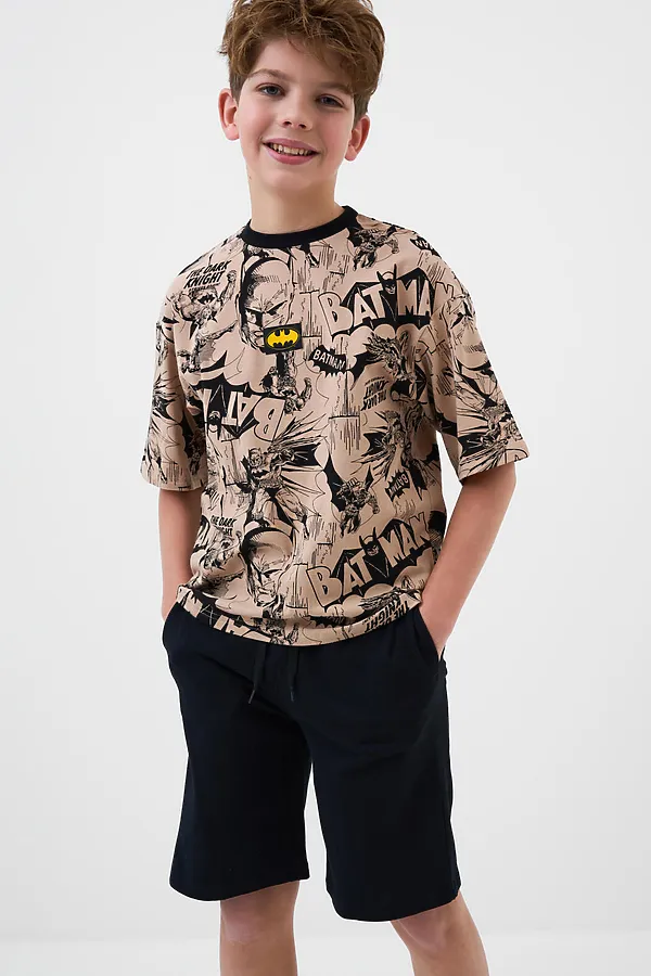 Комплект трикотажный для мальчиков: фуфайка (футболка), шорты PLAYTODAY, черный,бежевый - фото 1