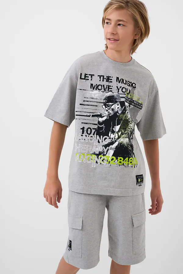 Комплект трикотажный для мальчиков: фуфайка (футболка), шорты PLAYTODAY, серый - фото 1