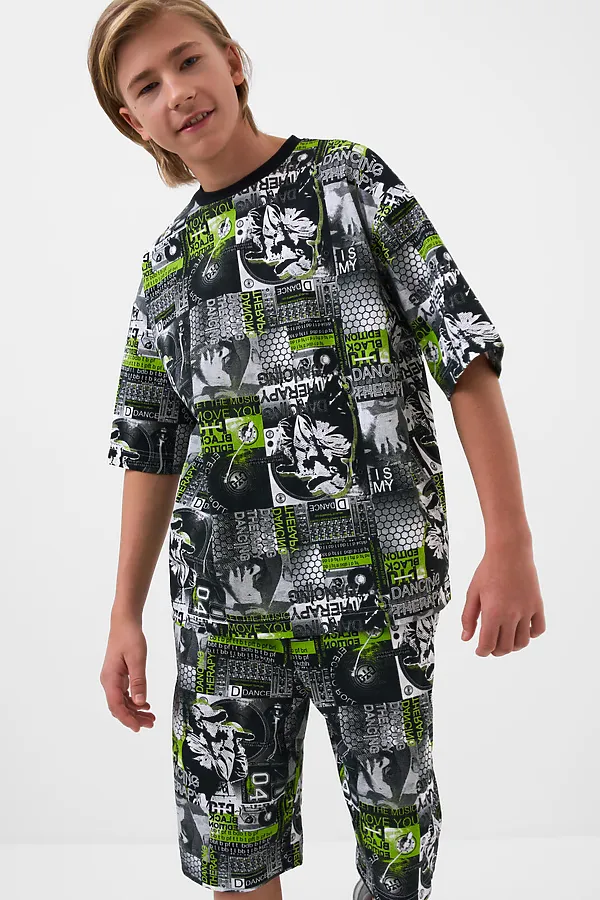 Комплект трикотажный для мальчиков: фуфайка (футболка), шорты PLAYTODAY, белый,светло-зеленый,черный - фото 1