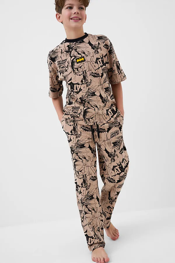 Пижама трикотажная для мальчиков PLAYTODAY, бежевый,черный - фото 1