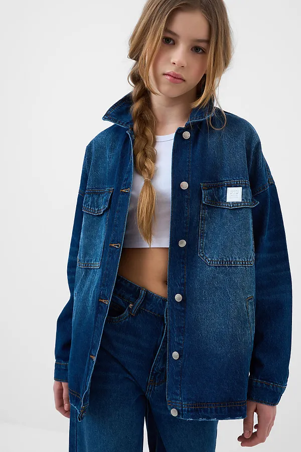 Куртка текстильная джинсовая для девочек PLAYTODAY, синий - фото 1