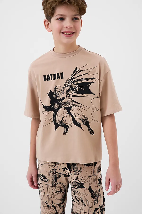 Комплект трикотажный для мальчиков: фуфайка (футболка), шорты PLAYTODAY, бежевый,черный - фото 1