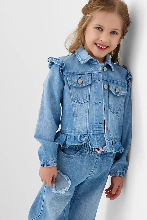 Куртка текстильная джинсовая для девочек PLAYTODAY, синий - фото 1