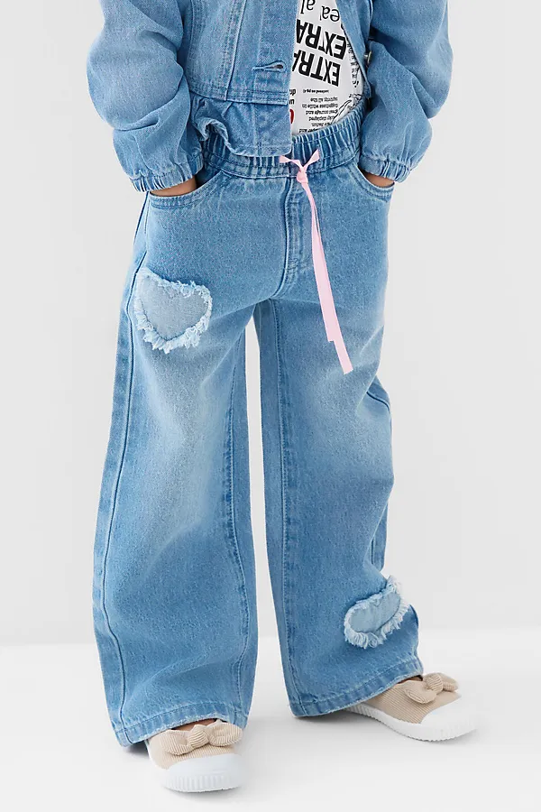 Брюки текстильные джинсовые для девочек PLAYTODAY, синий - фото 1