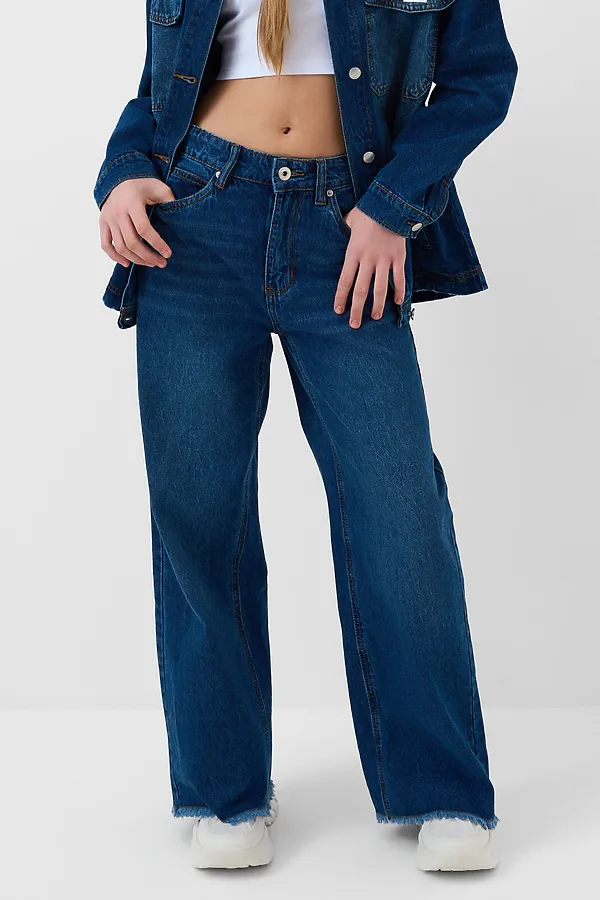 Брюки текстильные джинсовые для девочек PLAYTODAY, синий - фото 1