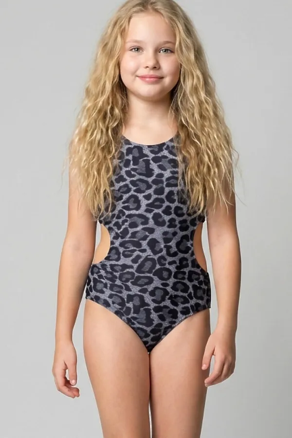 Купальник трикотажный для девочек PLAYTODAY, черный,серый - фото 1