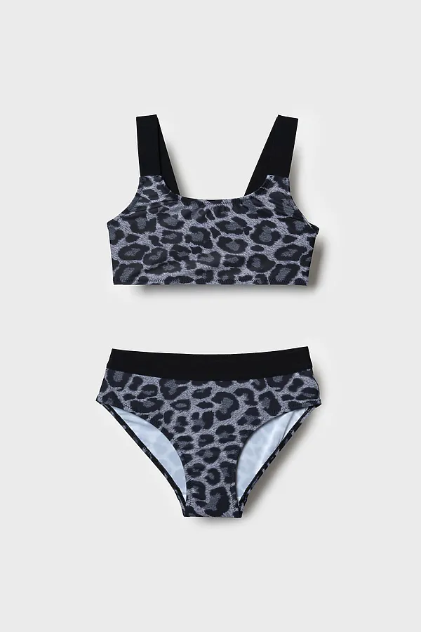 Купальный костюм трикотажный для девочек PLAYTODAY, черный,серый - фото 1