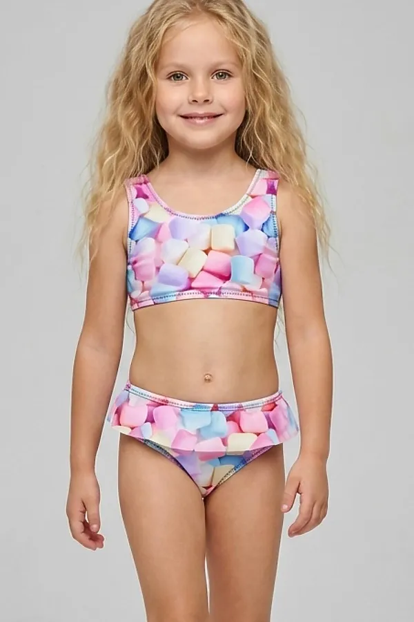 Купальный костюм трикотажный для девочек PLAYTODAY, разноцветный - фото 1
