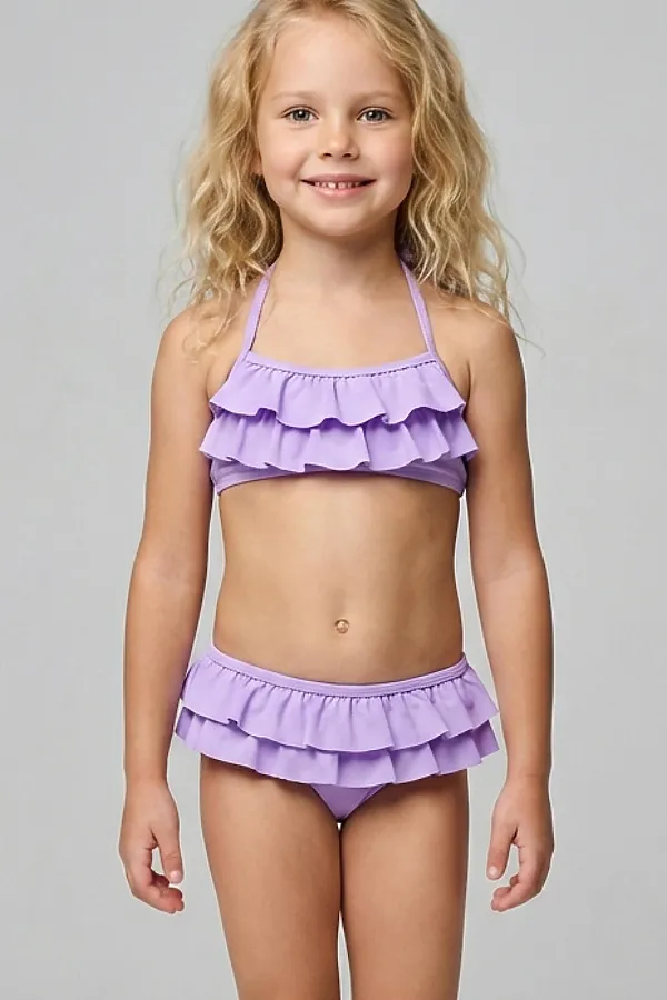 Купальный костюм трикотажный для девочек PLAYTODAY, фиолетовый - фото 1