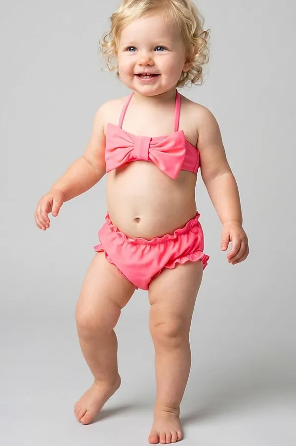 Купальный костюм детский трикотажный для девочек PLAYTODAY, розовый неоновый - фото 1