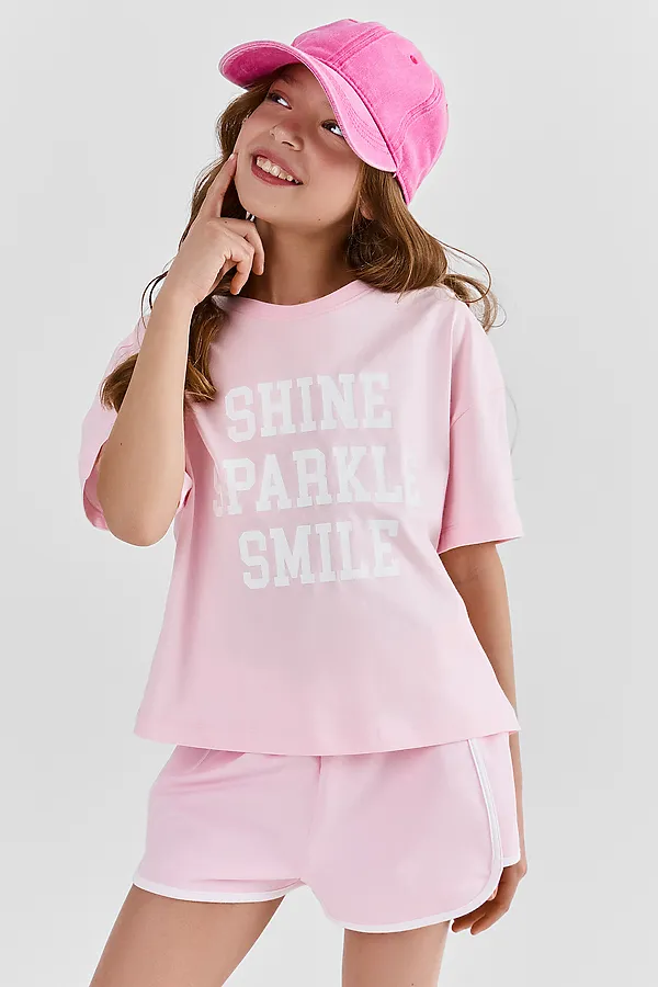 Комплект для девочек (джемпер, шорты) MARK FORMELLE, розовый +печать - фото 1