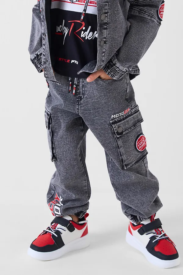 Брюки текстильные джинсовые для мальчиков PLAYTODAY, черный - фото 1