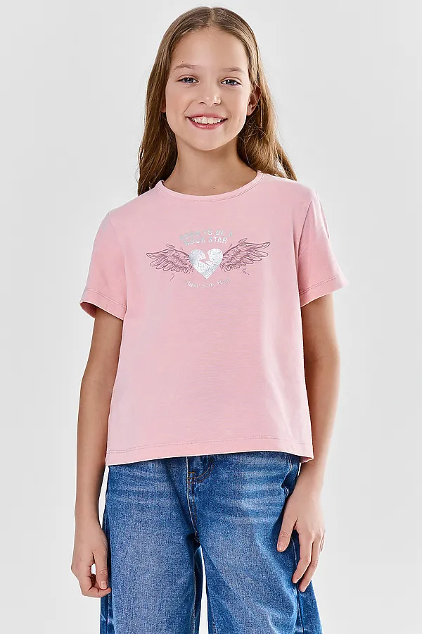 Футболка для девочек MARK FORMELLE, acid wash сиреневый +печать - фото 1