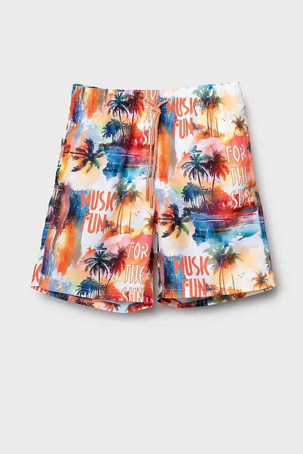 Шорты текстильные плавательные для мальчиков, длинные PLAYTODAY, белый,оранжевый - фото 1