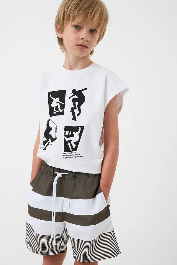 Шорты текстильные плавательные для мальчиков, длинные PLAYTODAY, белый,темно-зеленый - фото 1