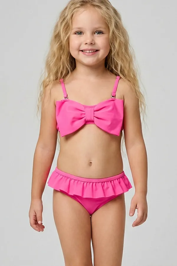Купальный костюм трикотажный для девочек PLAYTODAY, розовый неоновый - фото 1