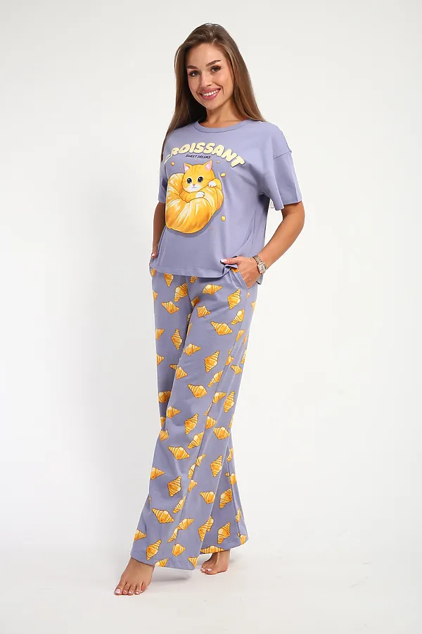 Костюм с брюками арт. КД-00-007 НАТАЛИ, серо-лиловый/круассаны - фото 1