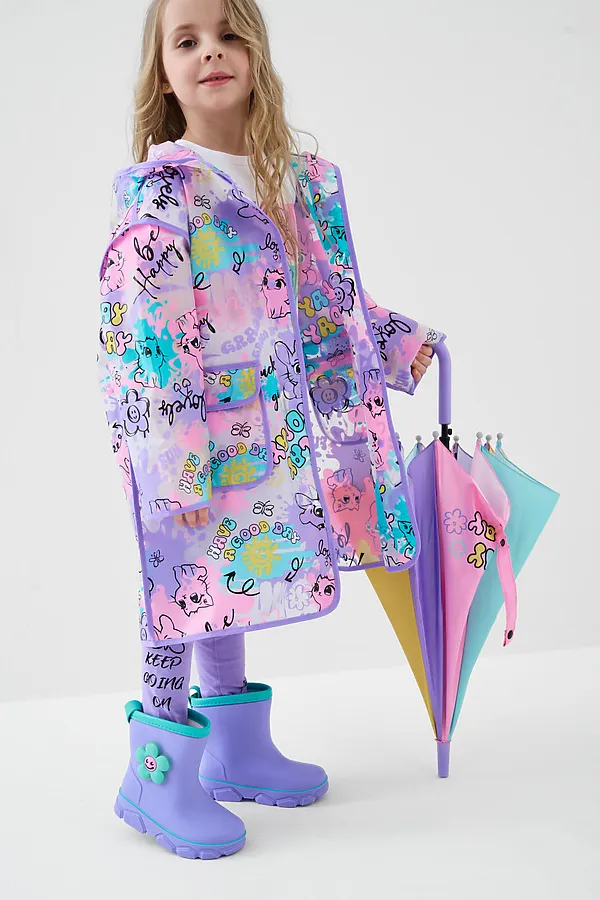 Плащ из полимерного материала для девочек (дождевик) PLAYTODAY, разноцветный - фото 1