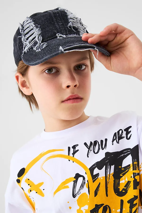 Кепка текстильная джинсовая для мальчиков PLAYTODAY, черный - фото 1